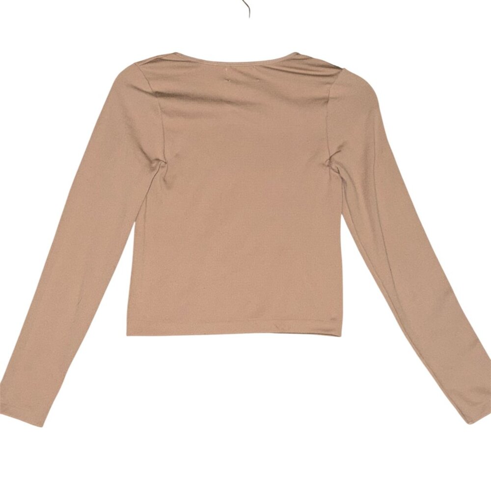 TAN LONG SLEEVE CROP TOP - Picture 2 of 2